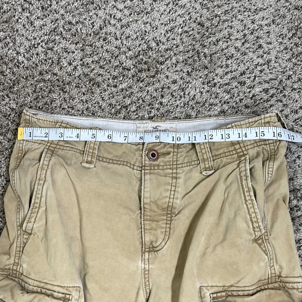Vintage Hollister Mens Cargo Shorts 31 Khaki Button Fly Y2K Distressed Skater‎